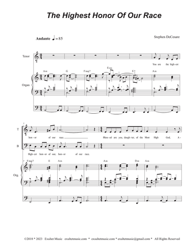 The Highest Honor Of Our Race (Duet for Tenor and Bass solo)