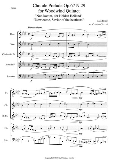 Chorale Prelude Op.67 N.29 for Woodwind Quintet
