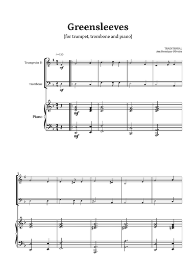 What Child Is This? (Greensleeves) - for trumpet, trombone and piano
