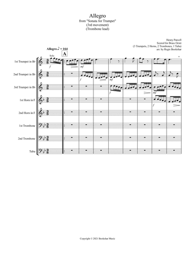 Allegro (from "Sonata for Trumpet") (Bb) (Brass Octet - 3 Trp, 2 Hrn, 2 Trb, 1 Tuba) (Trombone lead)