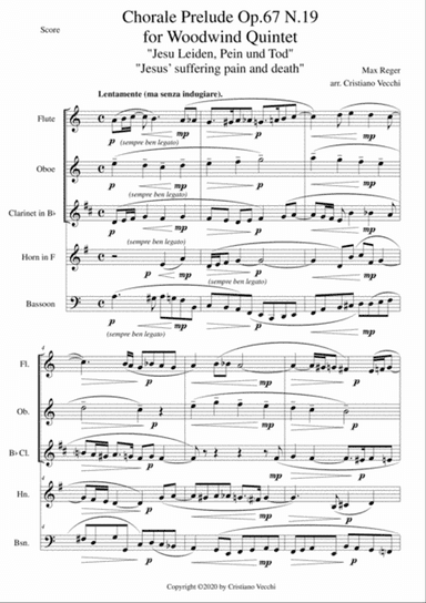 Chorale Prelude Op.67 N.19 for Woodwind Quintet
