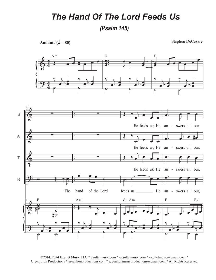 The Hand Of The Lord Feeds Us (Psalm 145) (Vocal Quartet - (SATB)