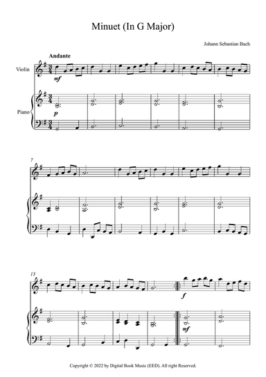 Minuet (In G Major) - Johann Sebastian Bach (Violin + Piano)