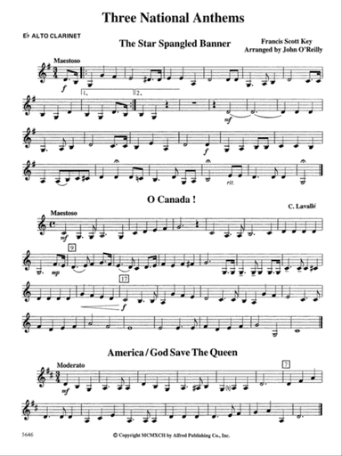 Three National Anthems (Star Spangled Banner, O Canada!, America/God Save the Queen): E-flat Alto Clarinet