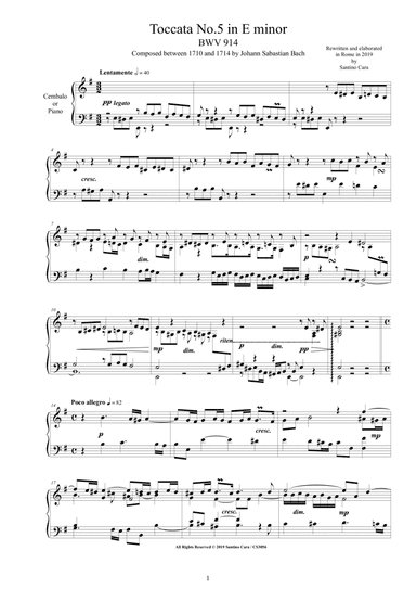 Bach - Toccata No.5 in E minor BWV 914 for Harpsichord or Piano - Complete score