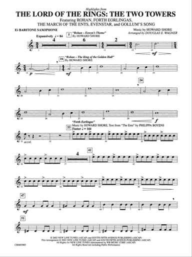The Lord of the Rings: The Two Towers, Highlights from: E-flat Baritone Saxophone