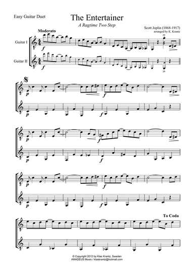 The Entertainer (abridged) for very easy guitar duo