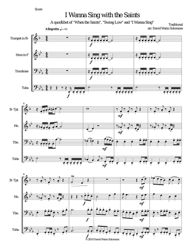 I wanna sing with the saints for brass quartet