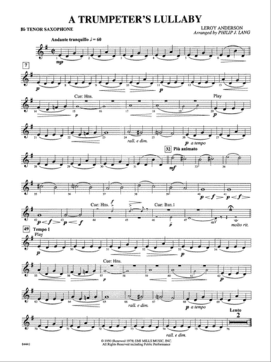 Trumpeter's Lullaby (with Trumpet Solo): B-flat Tenor Saxophone