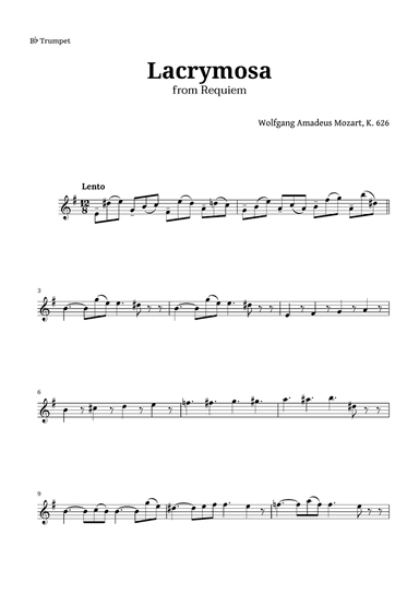 Lacrymosa from Requiem by Mozart for Trumpet