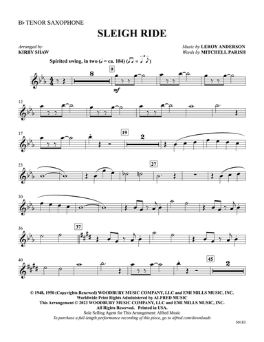 Sleigh Ride: B-flat Tenor Saxophone