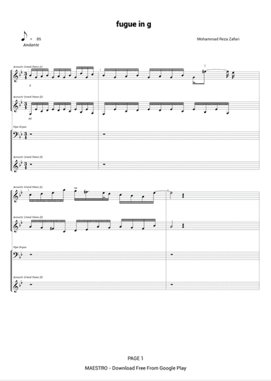 Fugue in g for organ and piano