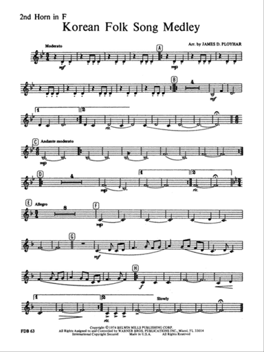 Korean Folk Song Medley: 2nd F Horn