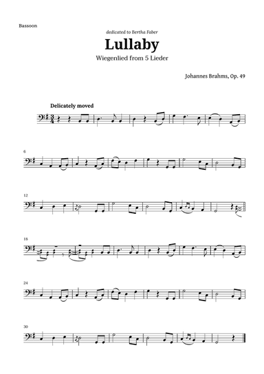 Wiegenlied (lullaby) by Brahms for Bassoon
