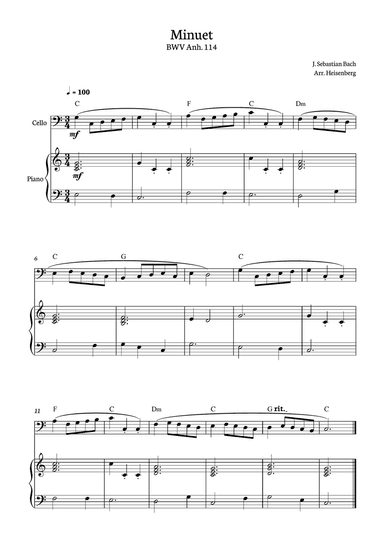 Minuet - Bach for Cello with piano.