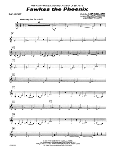 Fawkes the Phoenix (from Harry Potter and the Chamber of Secrets): 1st B-flat Clarinet