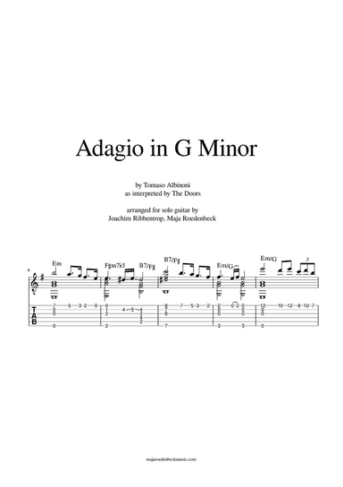 Tomaso Albinoni | Adagio in G Minor | as recorded by The Doors | arranged for Solo Guitar | Fingerst