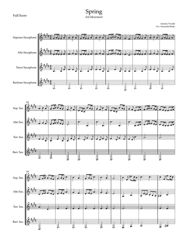 Spring - 3rd Movement (Antonio Vivaldi) for Saxophone Quartet
