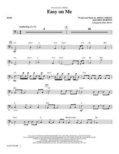 Easy On Me (arr. Mac Huff) - Bass
