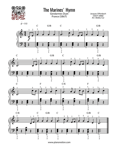 The Marines' Hymn (Easy Piano Solo) Gendarmes Duet