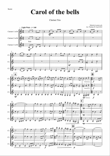 Carol of the Bells - Pentatonix style - Clarinet Trio