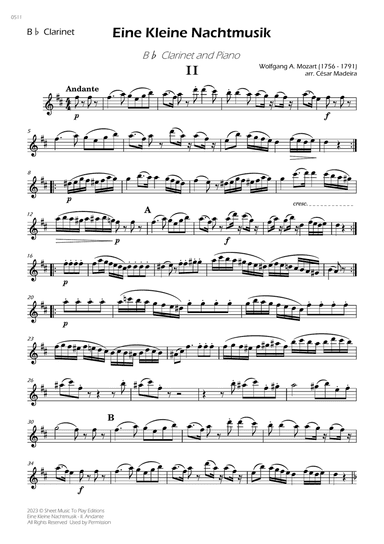 Eine Kleine Nachtmusik (2 mov.) - Bb Clarinet and Piano (Individual Parts)