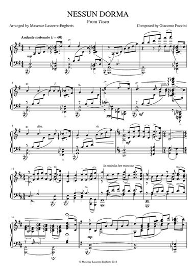 ''Nessun dorma'' for Solo Piano