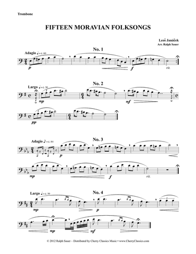Fifteen Moravian Folk Songs for Trombone and Piano