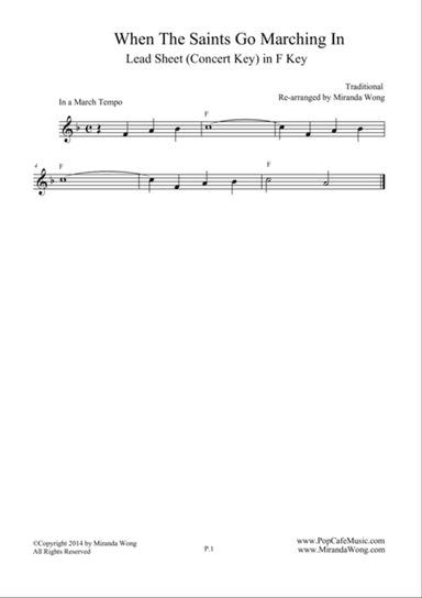 When The Saints Go Marching in - Lead Sheet in F Key (Concert Key)