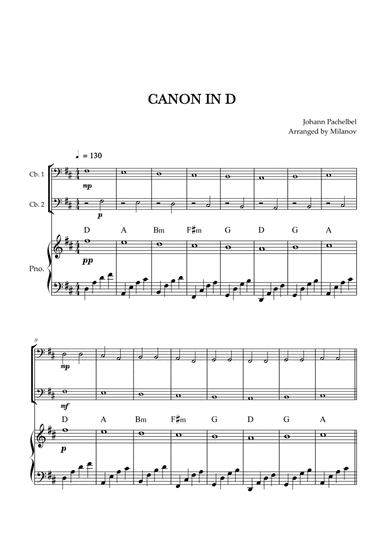 Canon in D | Pachelbel | String Bass Duet | Piano accompaniment