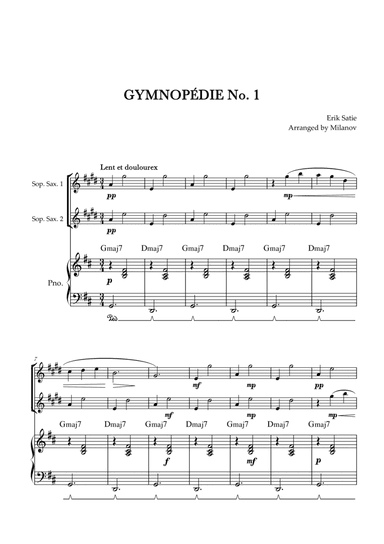 Gymnopédie no 1 | Soprano Saxophone Duet | Original Key | Chords | Piano accompaniment |Easy interme