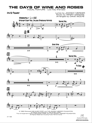 The Days of Wine and Roses: 4th B-flat Trumpet