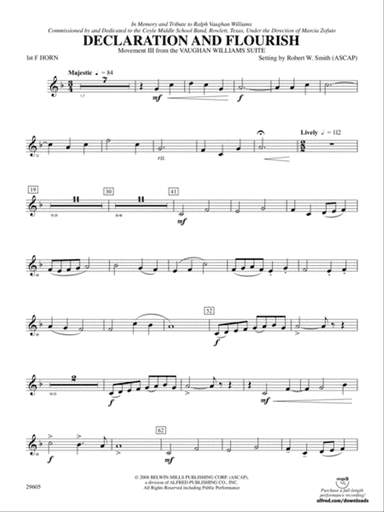 Declaration and Flourish (Movement III from the Vaughan Williams Suite): 1st F Horn