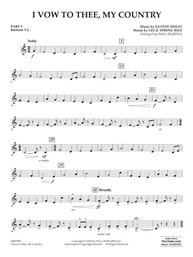 I Vow To Thee, My Country (arr. Paul Murtha) - Pt.5 - Baritone T.C.