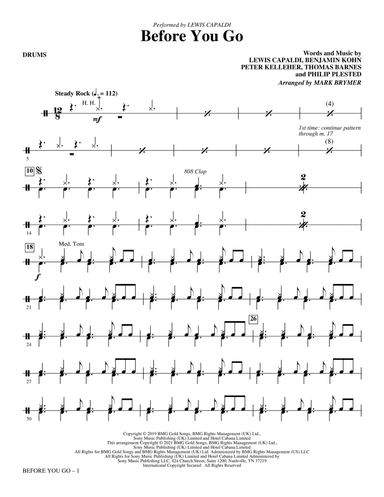 Before You Go (arr. Mark Brymer) - Drums
