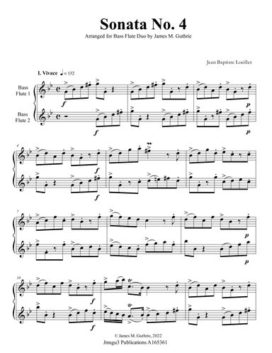 Loeillet: Sonata No. 4 for Bass Flute Duo