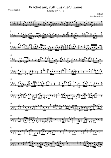 Wachet Auf BWV 140 (J.S. Bach) for Cello Solo