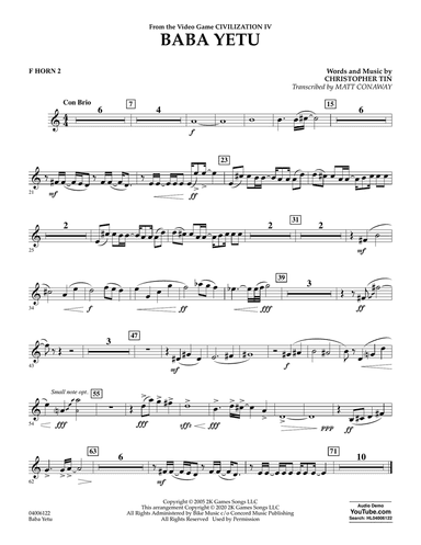 Baba Yetu (from Civilization IV) (trans. Matt Conaway) - F Horn 2