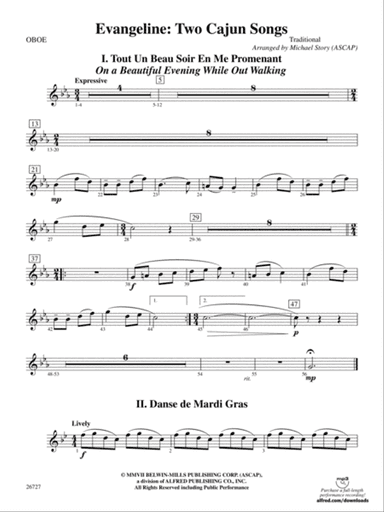 Evangeline: Two Cajun Songs: Oboe