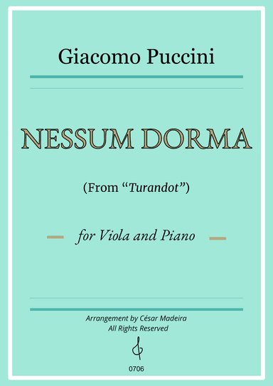 Nessun Dorma by Puccini - Viola and Piano (Full Score)
