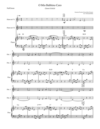 O Mio Babbino Caro (Puccini) for Horn in F Duo and Piano Accompaniment with Chords