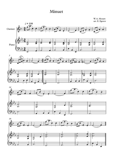Minuet (In F Major), Wolfgang Amadeus Mozart, For Clarinet & Piano