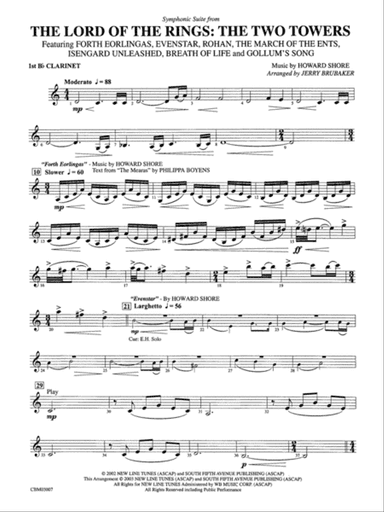 The Lord of the Rings: The Two Towers, Symphonic Suite from: 1st B-flat Clarinet