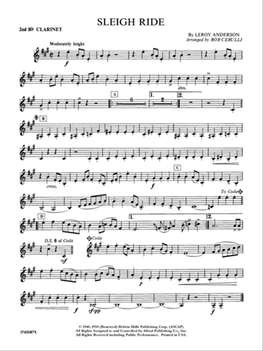 Sleigh Ride: 2nd B-flat Clarinet