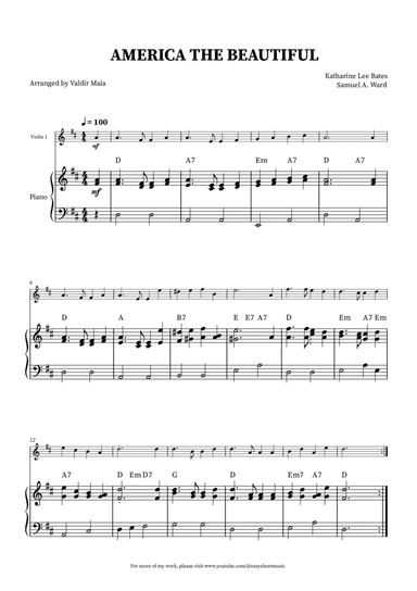 America The Beautiful - Violin (with piano accompaniment + CHORDS)