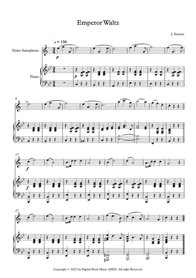 Emperor Waltz - Johann Strauss Jr. (Tenor Sax + Piano)