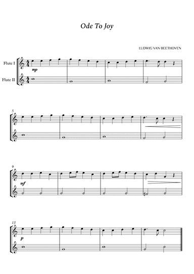 Beethoven - Ode to Joy for 2 Flutes (Easy)
