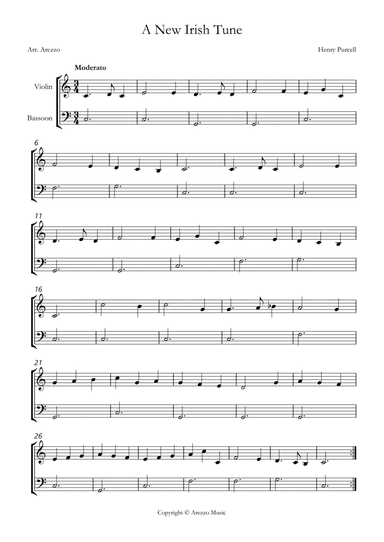 purcell z 646 a new irish tune violin and Bassoon sheet music for beginners