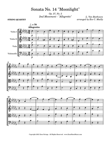 Moonlight Sonata 2nd Mvmt (Sonata No. 14 opus 27 no. 2) - Beethoven - String Quartet