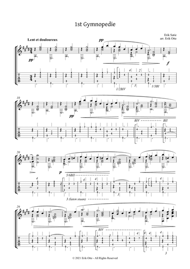 Gymnopedie Nr.1 - guitar tab